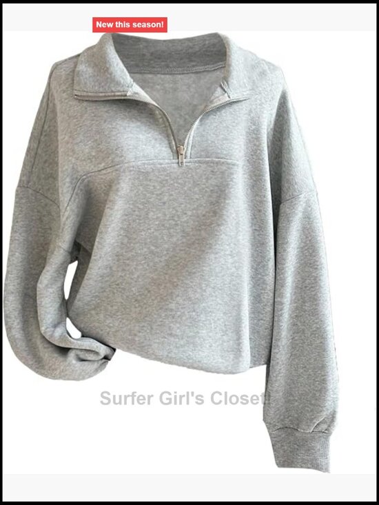 Tops - Women's Quarter Zip Pullover Mock Neck Sweatshirt Long Sleeve Oversized